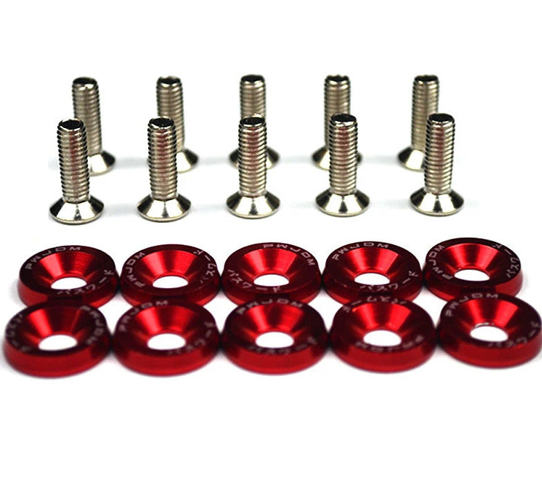 10-piece set of hexagonal fasteners for car bumpers, engine recessed screws, mudguard washers, red, suitable for Honda .
