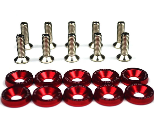 10-piece set of hexagonal fasteners for car bumpers, engine recessed screws, mudguard washers, red, suitable for Honda .