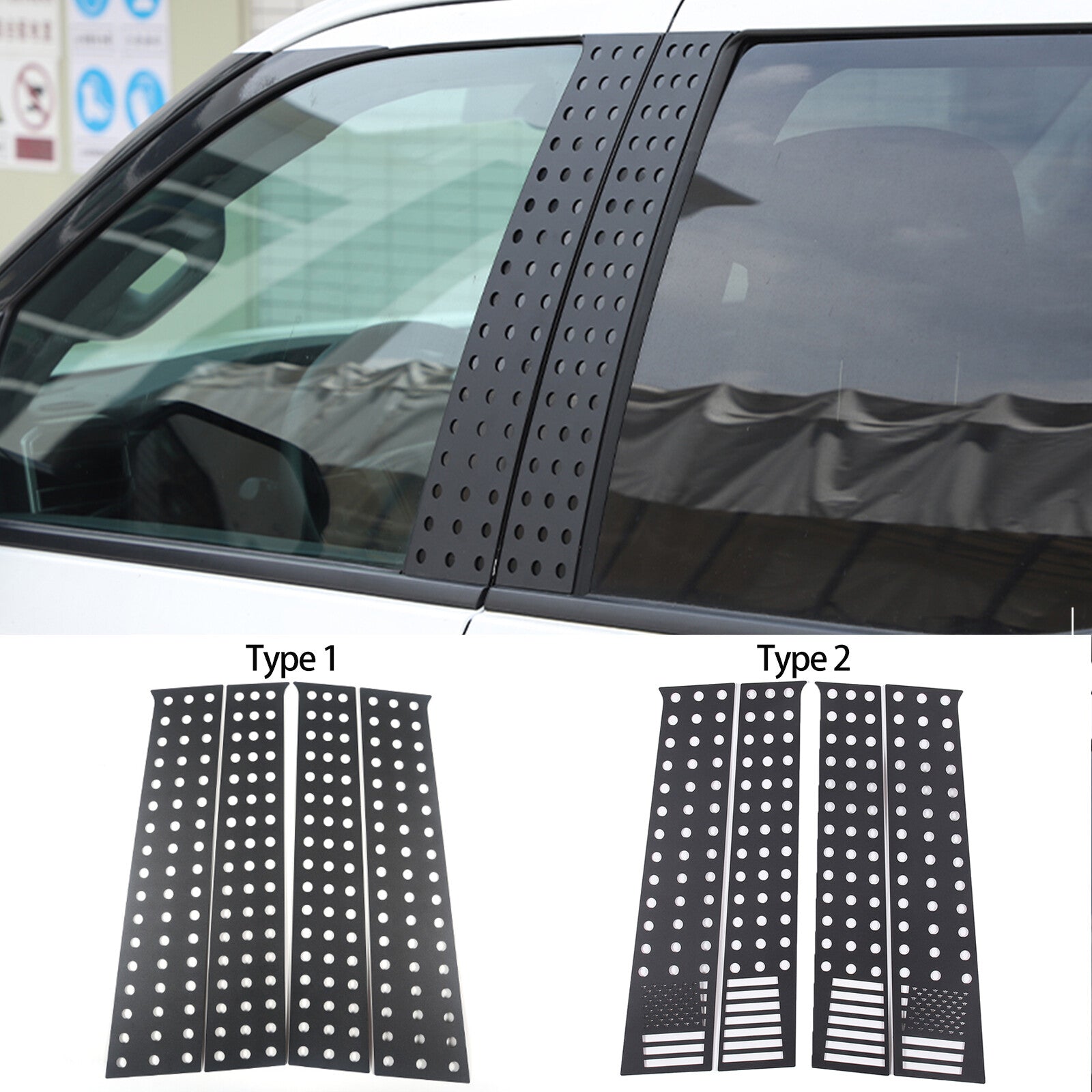 B-pillar window protector trim for Tundra 2022-2024 American Flag 4X n