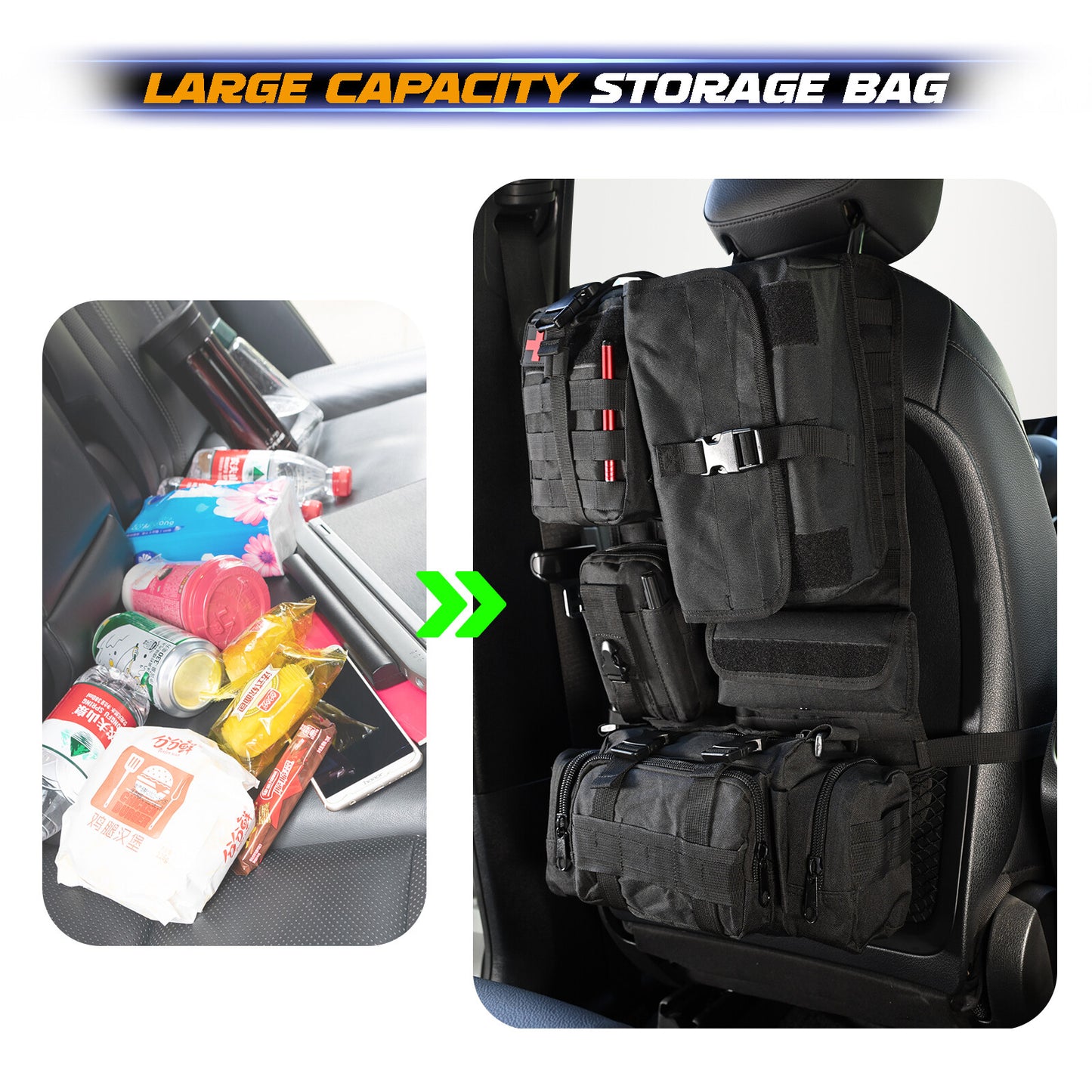 Tactical Car Vehicle MOLLE SeatBack Pouch Cover Protector Storage Bag Organizer Q