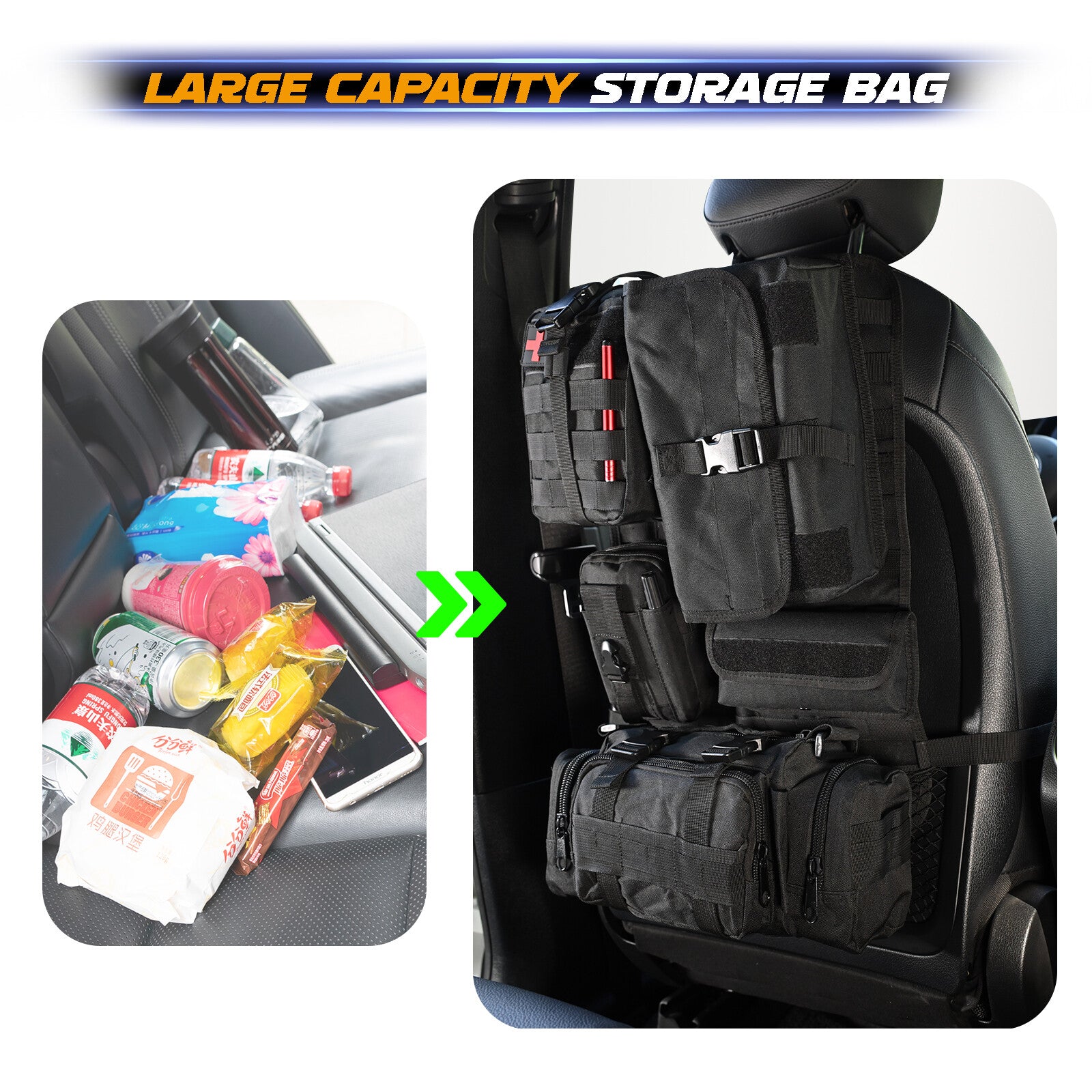 Tactical Car Vehicle MOLLE SeatBack Pouch Cover Protector Storage Bag Organizer Q