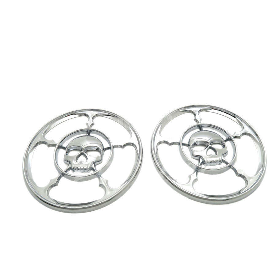 Chrome Skull Speaker Trim Grill Cover for Harley Touring Electra Street Glide Q