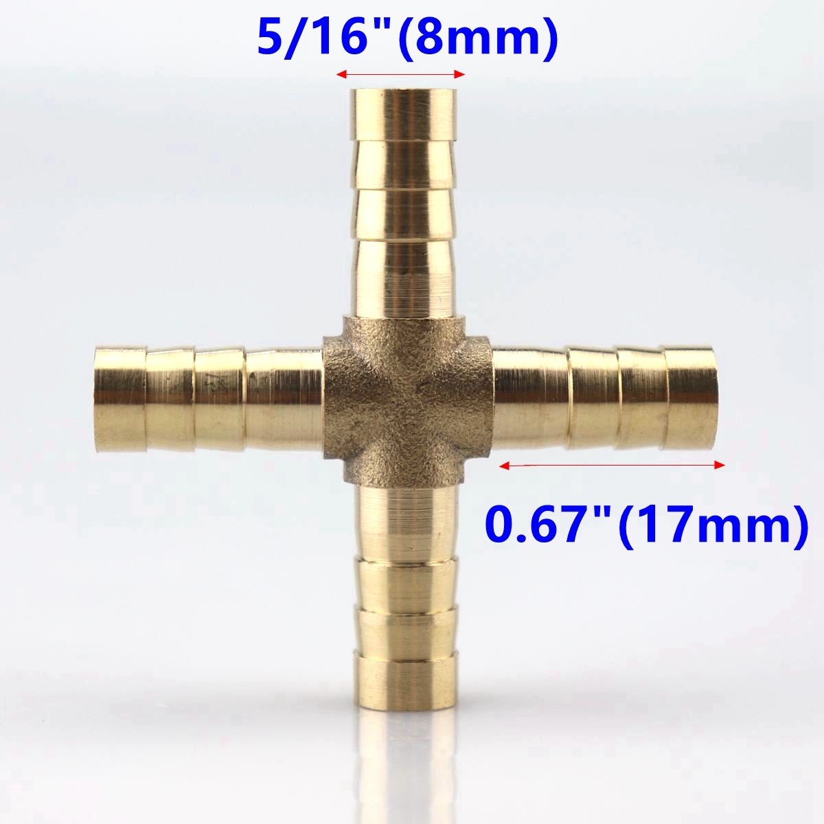 10pcs HOSE BARB 4 WAY Cross Brass Pipe Fitting Thread Gas Fuel Water Air5/168mm