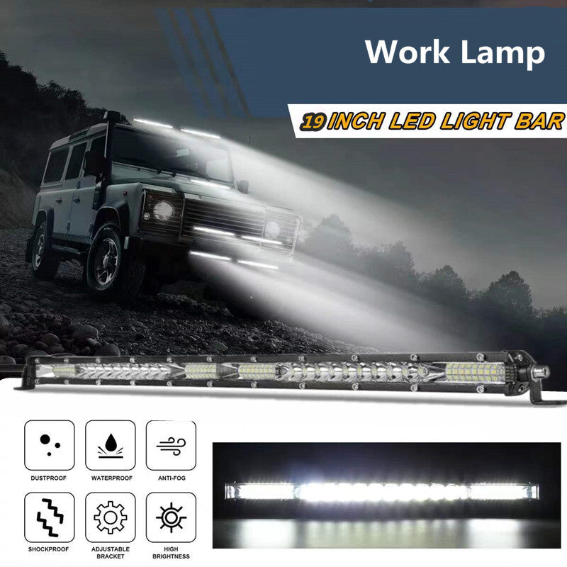 Car Single Row 40 Led Lamp Strip 19 Super White Bright Spotlight Work Light