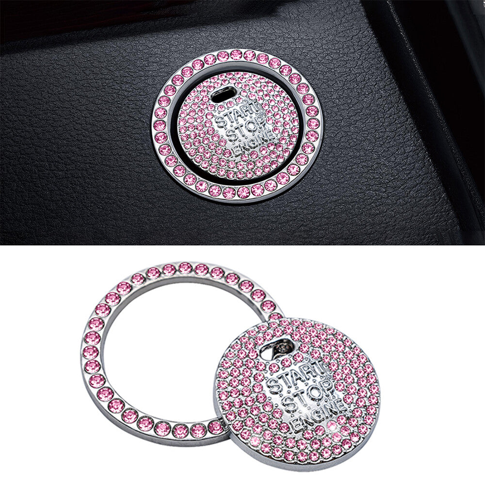 Bling Pink Diamond Car Engine Ignition Start Button Decor Ring Crystal Sticker