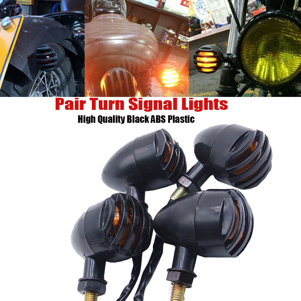 4x Universal Motorcycle Grill Turn Signal Light Indicator Black for Harley for Honda