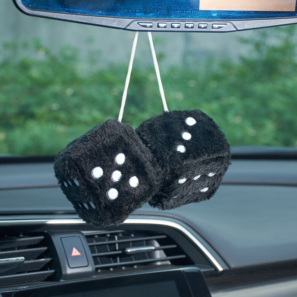 Black 2.95¡± Fuzzy Plush Dice Retro Square Plush Car Hanging Mirror Deco