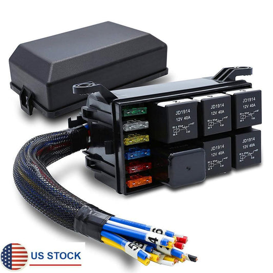 6 Way 12V FuseRelay Box w/Pre-Wires Universal For Car Truck Boat JD1914 RTT7121 Q