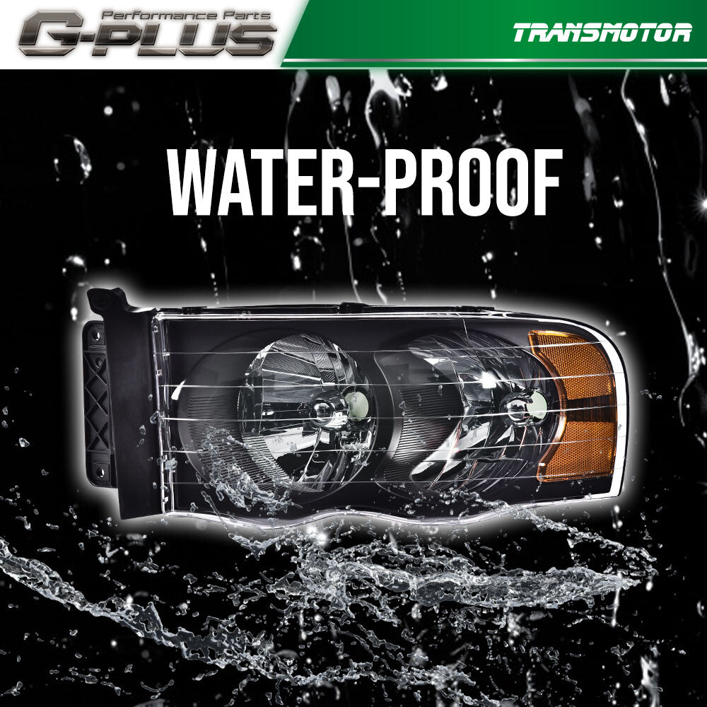 Suitable for 02-05 for Dodge for Ram 1500 2500 3500 black shell headlight left and right lights - v
