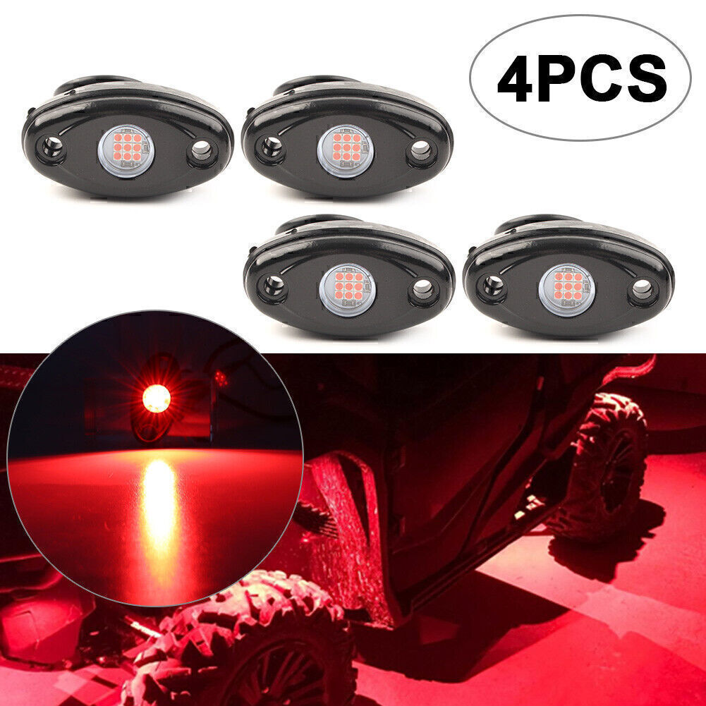 4x Red LED Rock Light 9W High Power Car Pickup Under Body Trail Rig Lamp