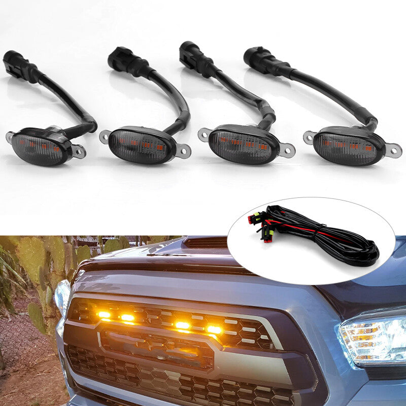 4x Smoke Lens Amber LED Front Grill Running Light Kit for Ford F150 Style