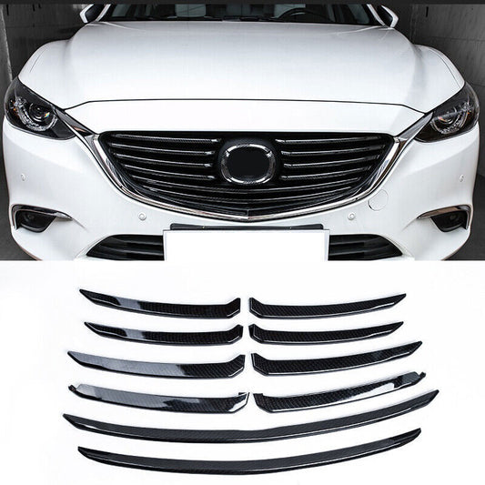 for Mazda 6 Atenza 2017-2018 Carbon Fiber ABS Front Grille Strip Cover Trim 10x