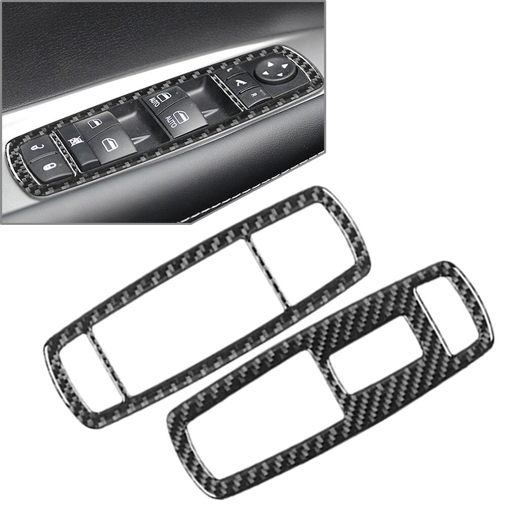 Front Window Lift Switch Panel Cover for Dodge Journey 11-18 Black Carbon Fiber