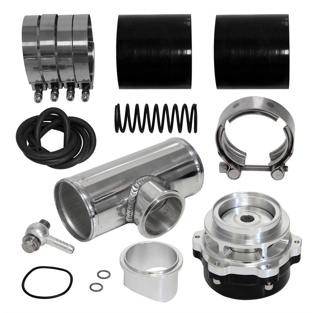 50MM 35PSI Boost V-Band Turbo Blow Off Valve BOV+3'' Flange Pipe Hose Kit Black