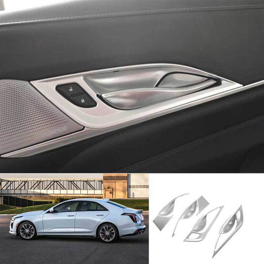 Inner Door Handle Bowl Frame Trim 4P ABS Matte Silver for Cadillac CT4 2020-2024