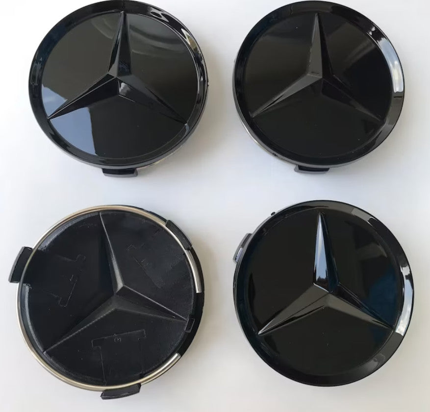 4x 75mm Full Black Glossy Wheel Centre Hub Caps E S M Class ML Blackout