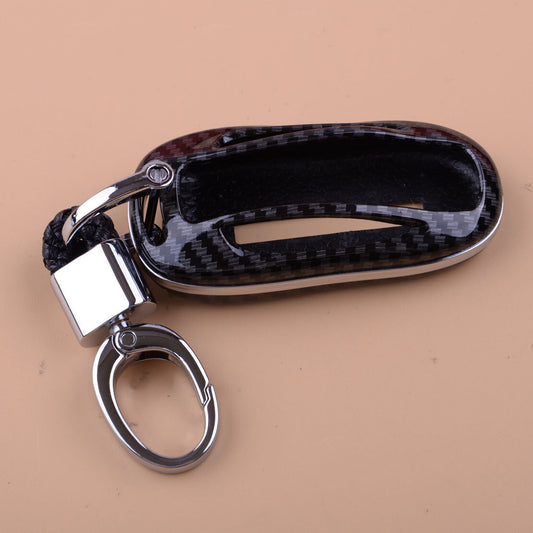 Carbon Fiber Style Key Fob Cover Case Chain Holder Fit for Model X v