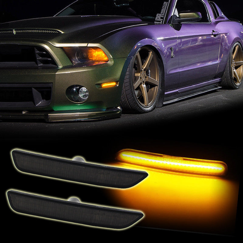 2-Pack Smoked Lens Front Marker Lights, Amber LED Lights for 10-14  for ford  Mustangs Q