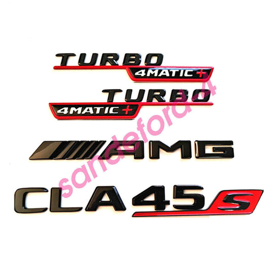 2020 for Mercedes-Benz CLA45 S AMG Badges, Turbo 4MATIC+, Fender Badges, Black and Red Package