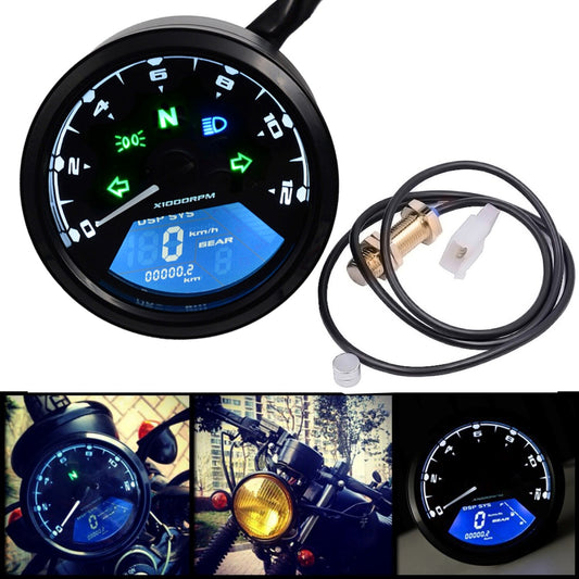 Motorcycle LED Speedometer Tachometer Gauge Meter Universal For 12V Motorcycle