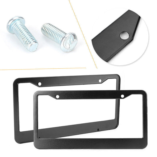 Metal License Plates Frame Tag Cover Screw Caps Stainless Steel Car Black 2PCs Q