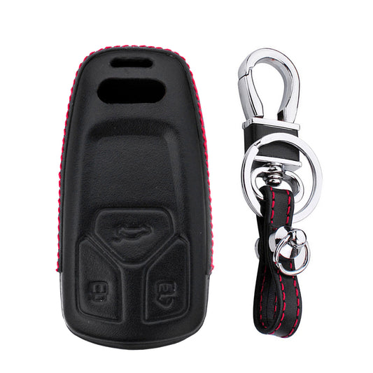 Leather Car Key Fob Case Cover Holder w/ Keychain for Audi A4 A5 S5 SQ5 Q5 Q7 TT
