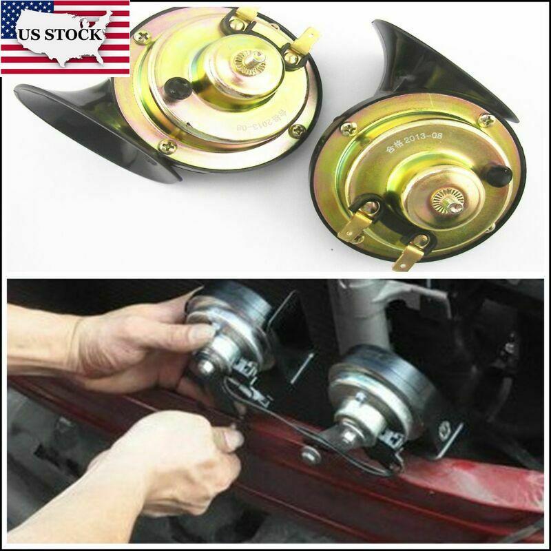 2PCS 12V 110DB Black Loud Dual-Tone Snail Electric Horn For Car Truck Boat Train