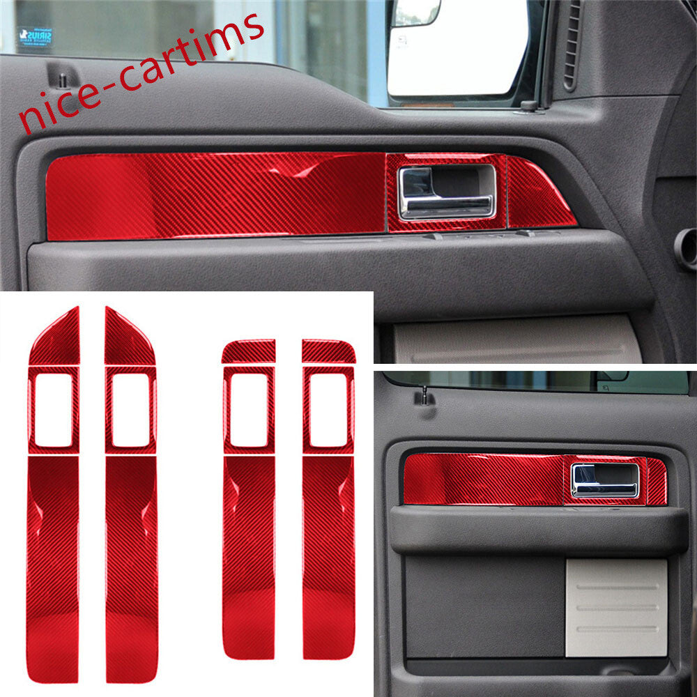 12Pcs Red Carbon Fiber Interior Side Door Panel Trim Kit for Ford F150 2009-2014