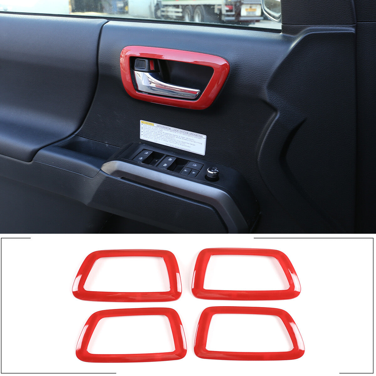 Red ABS interior handle trim frame for Tacoma 2016-2022 n
