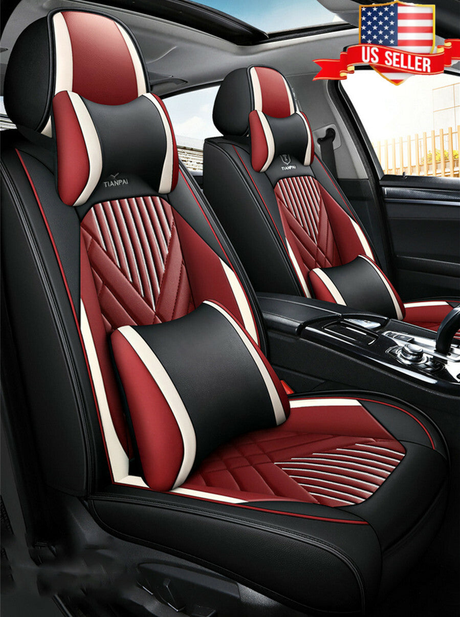 Luxury PU Leather 5-Seats Car for Seat Covers Full Set with HeadrestsLumbar Pillows Q