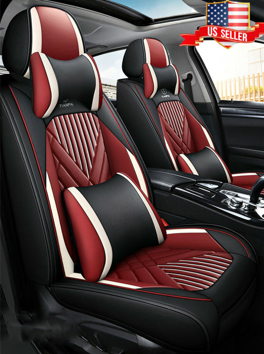 Luxury PU Leather 5-Seats Car for Seat Covers Full Set with HeadrestsLumbar Pillows Q