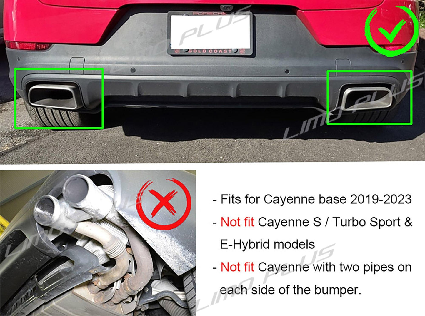 Gloss black exhaust pipes for Porsche for Cayenne Base 2019-2024 Q