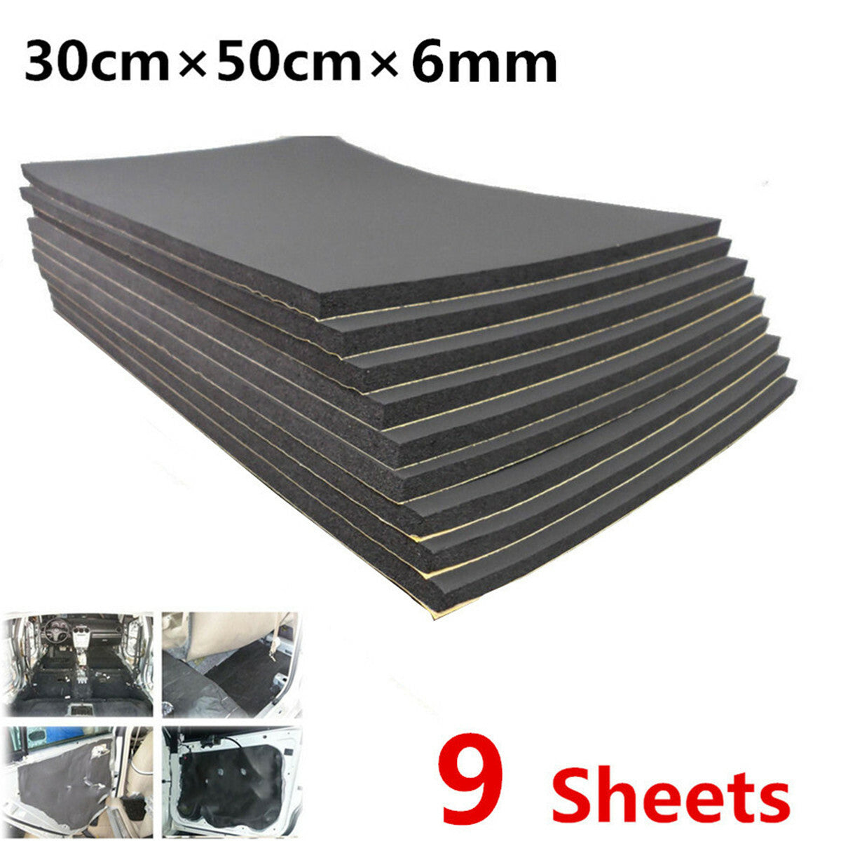 9pcs 6MM Sound Deadener Car Insulation Automotive Heat Shield Self-adhesive Mat