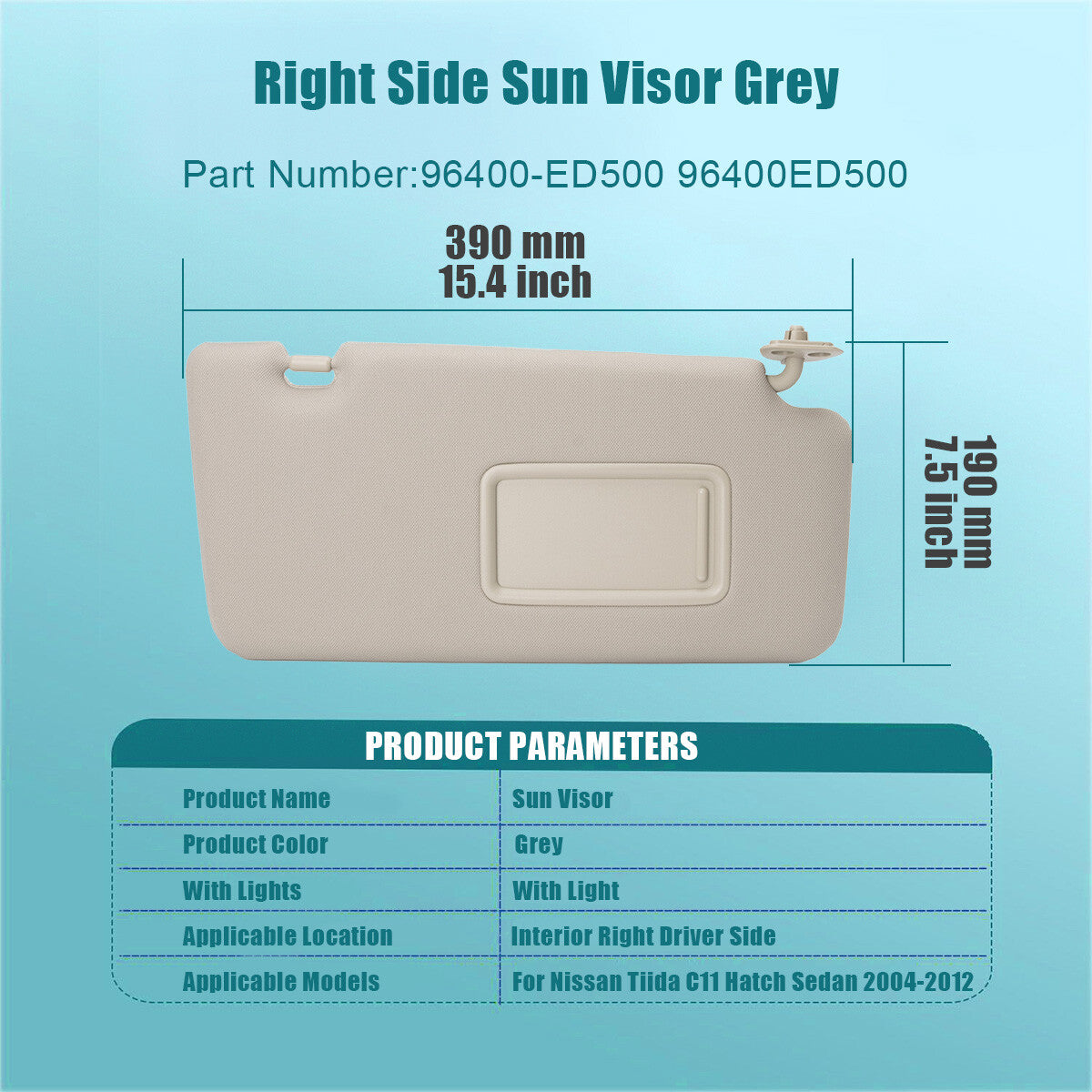 for Nissan Tiida C11 Hatch Sedan 2004-2012 Sun Visor Shade RH Right 96400-ED500