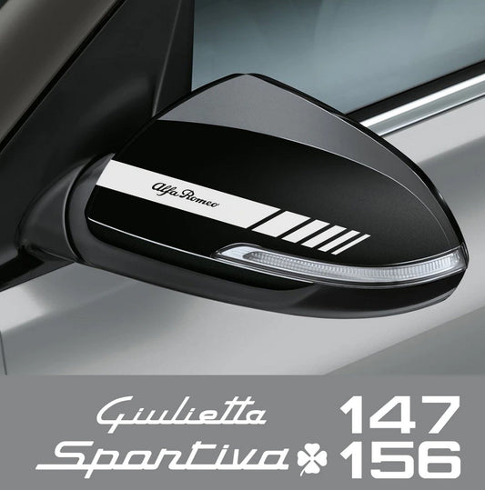 2-pack of white rearview mirror stickers for Alfa Romeo Giulia Giulietta for Stelvio MITO