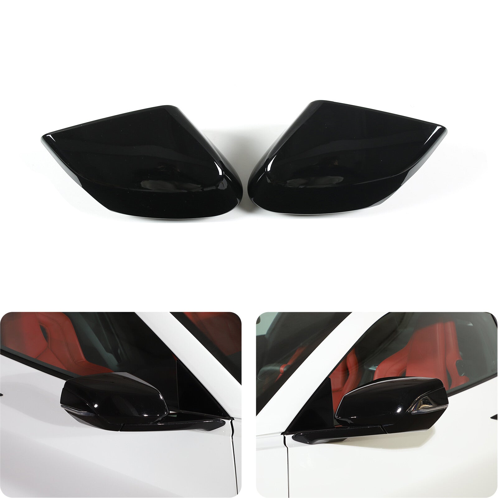 Sleek black side mirror protector trim for Corvette C8 Coupe 2020-23- n