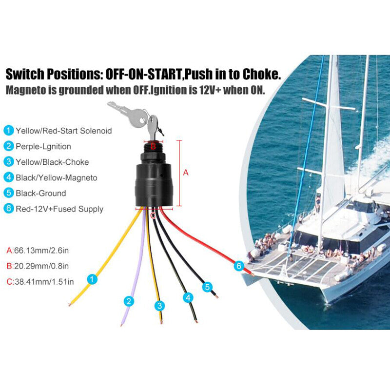 6-wire base ignition switch key kit replacement for Mercury 87-88107A5 with 2 buttons - n
