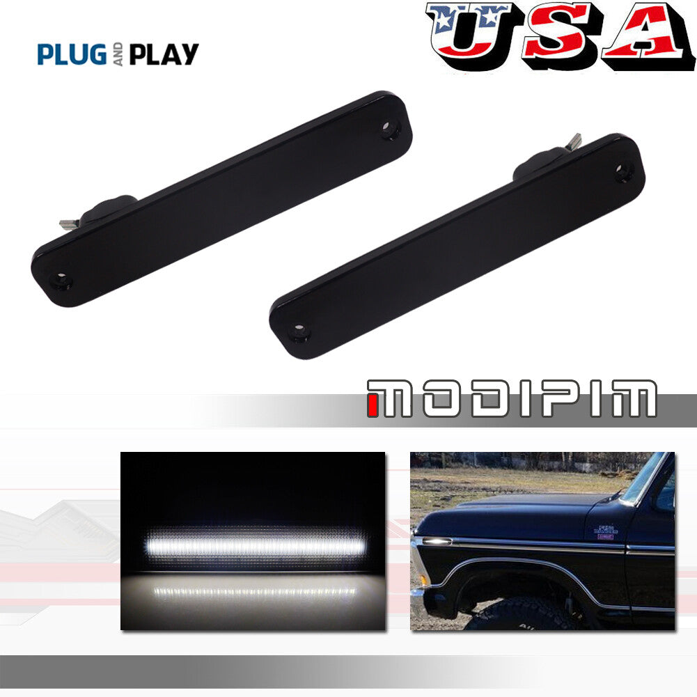 2 Pack Smoked Lens White LED Side Marker Lights for 73-79 for F Trucks - v