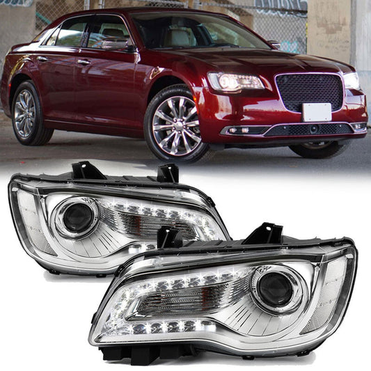 2015-2023 for Chrysler 300 Headlights LHRH Paired Chrome Halogen LED DRL Headlights