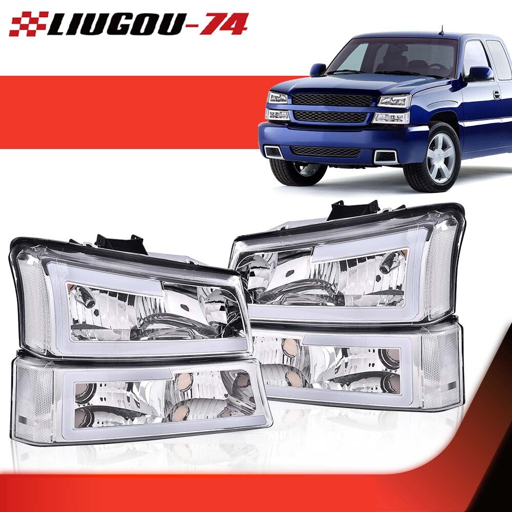 Fits 2003 - 07 SILVERADO AVALANCHE LED DRL HEADLIGHTS BUMPER LAMPS for CHROME/CLEAR- v