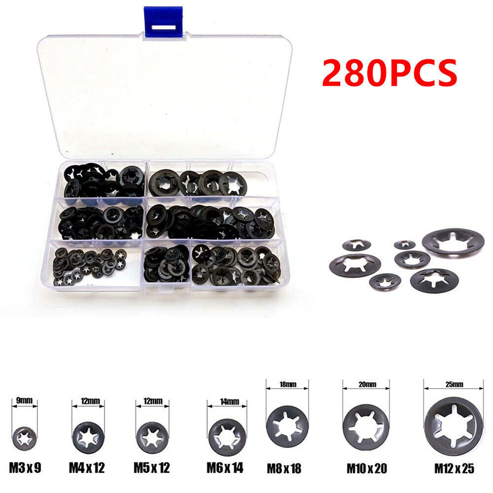 Starlock push-lock washer speed clamping fastener kit with 7 sizes of internal teeth - n