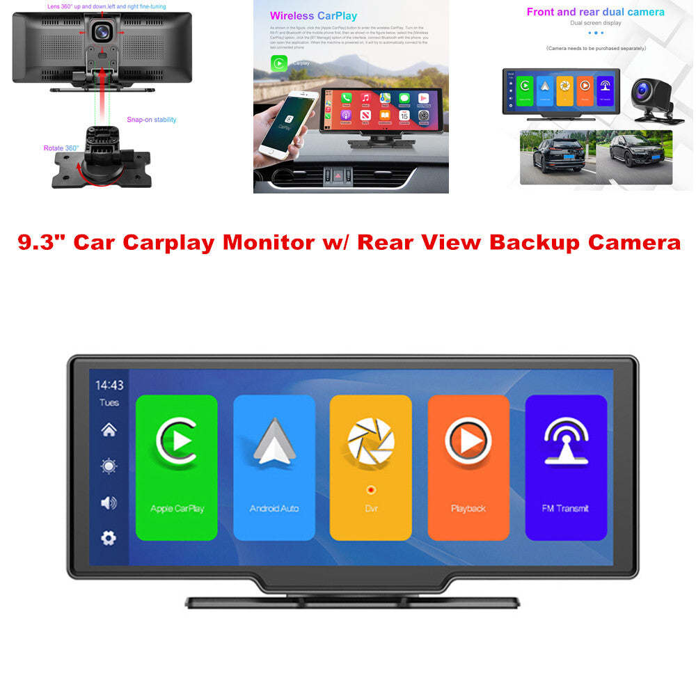 9.3-inch Car Gaming Monitor with Rearview Backup Camera, Reversing Kit, Bluetooth Radio - n
