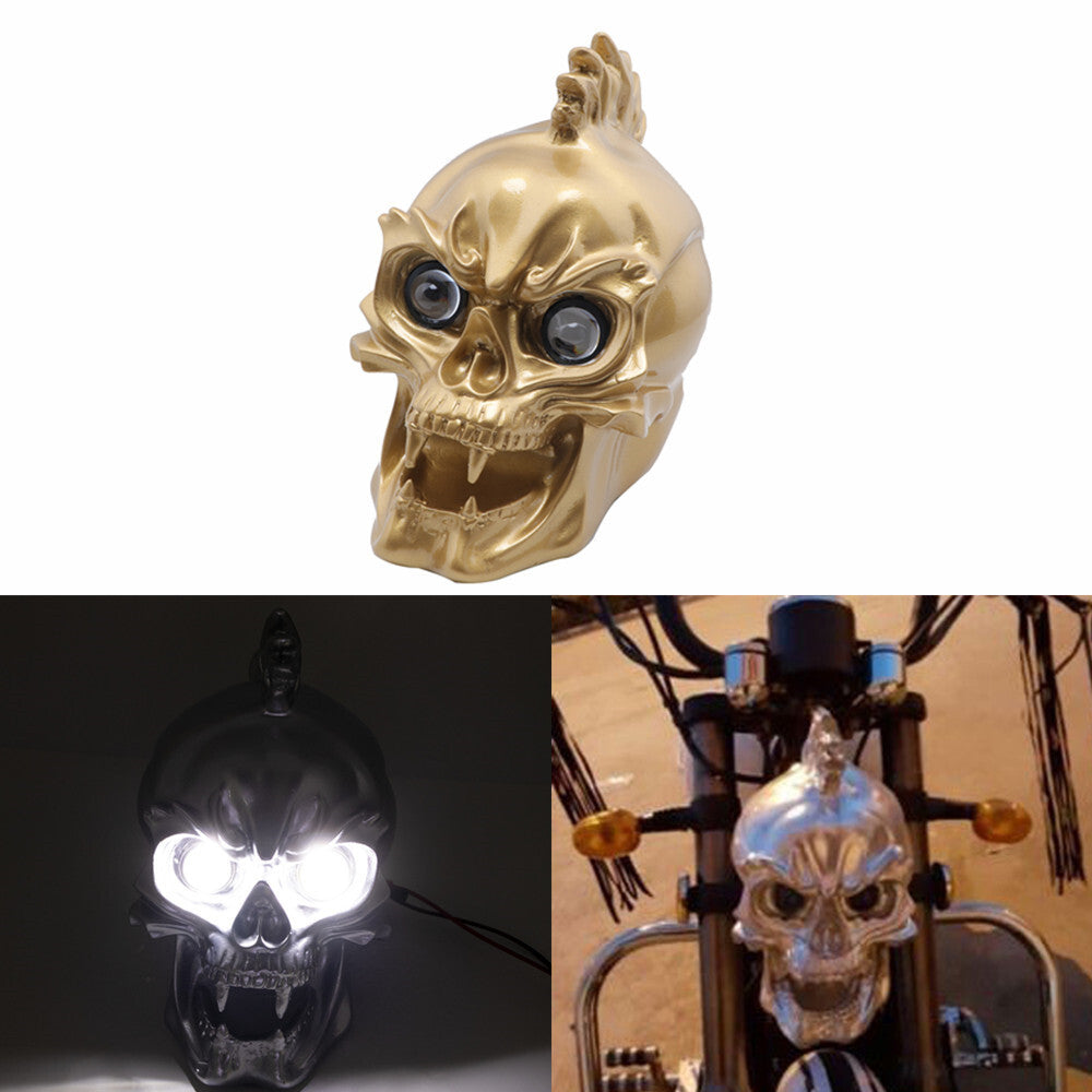 Motorcycle Gold LED Skull Headlight Lamp for Harley Choppers Cruiser Custom Q