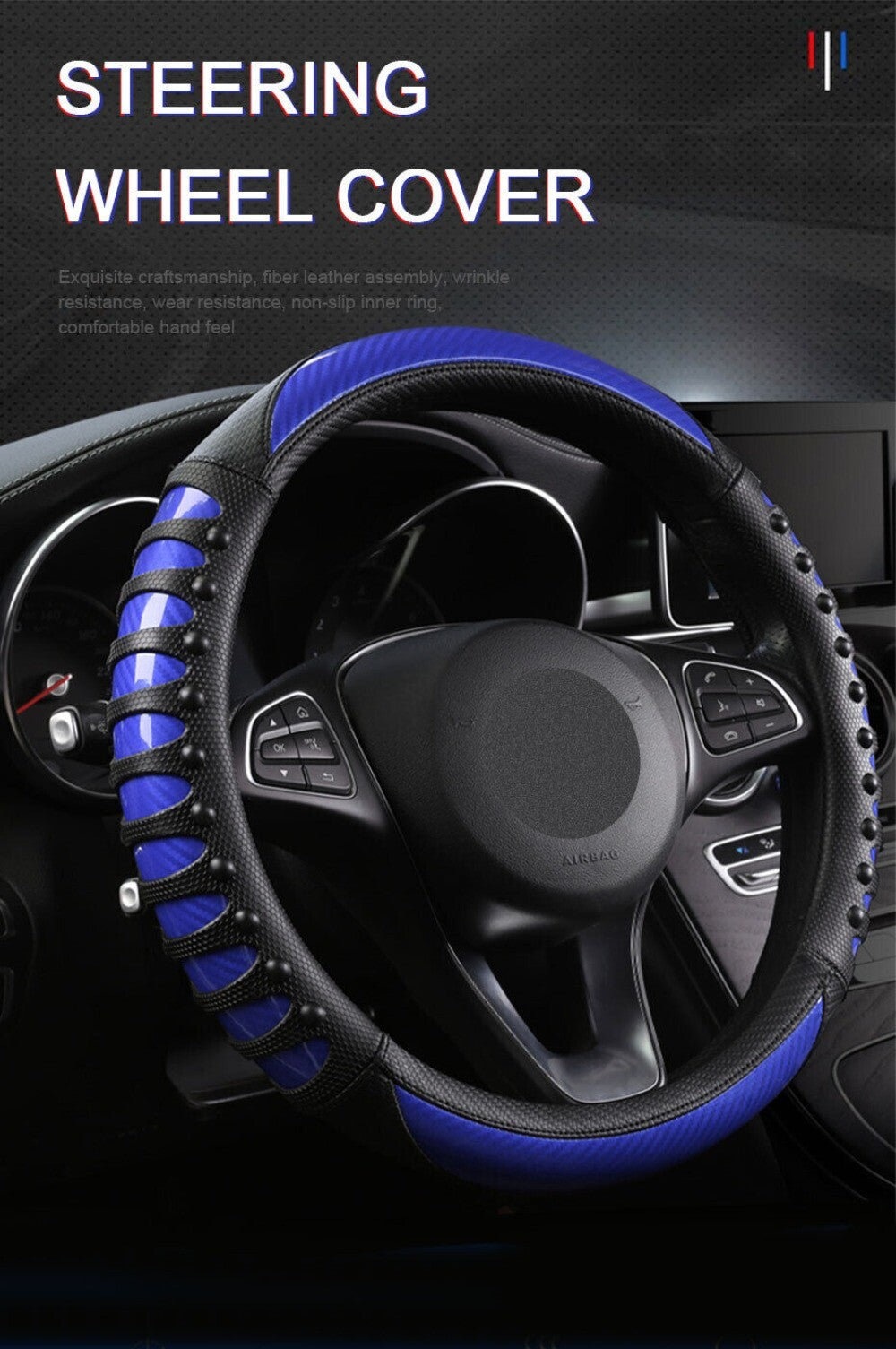 15in Car Steering Wheel Leather Cover Protector Non-slip Accessories Hot Blue n