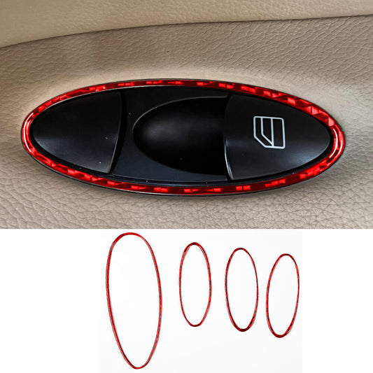 Red Carbon Fiber Window Lift Switch Button Cover for Benz CLS Class C219 2004-09