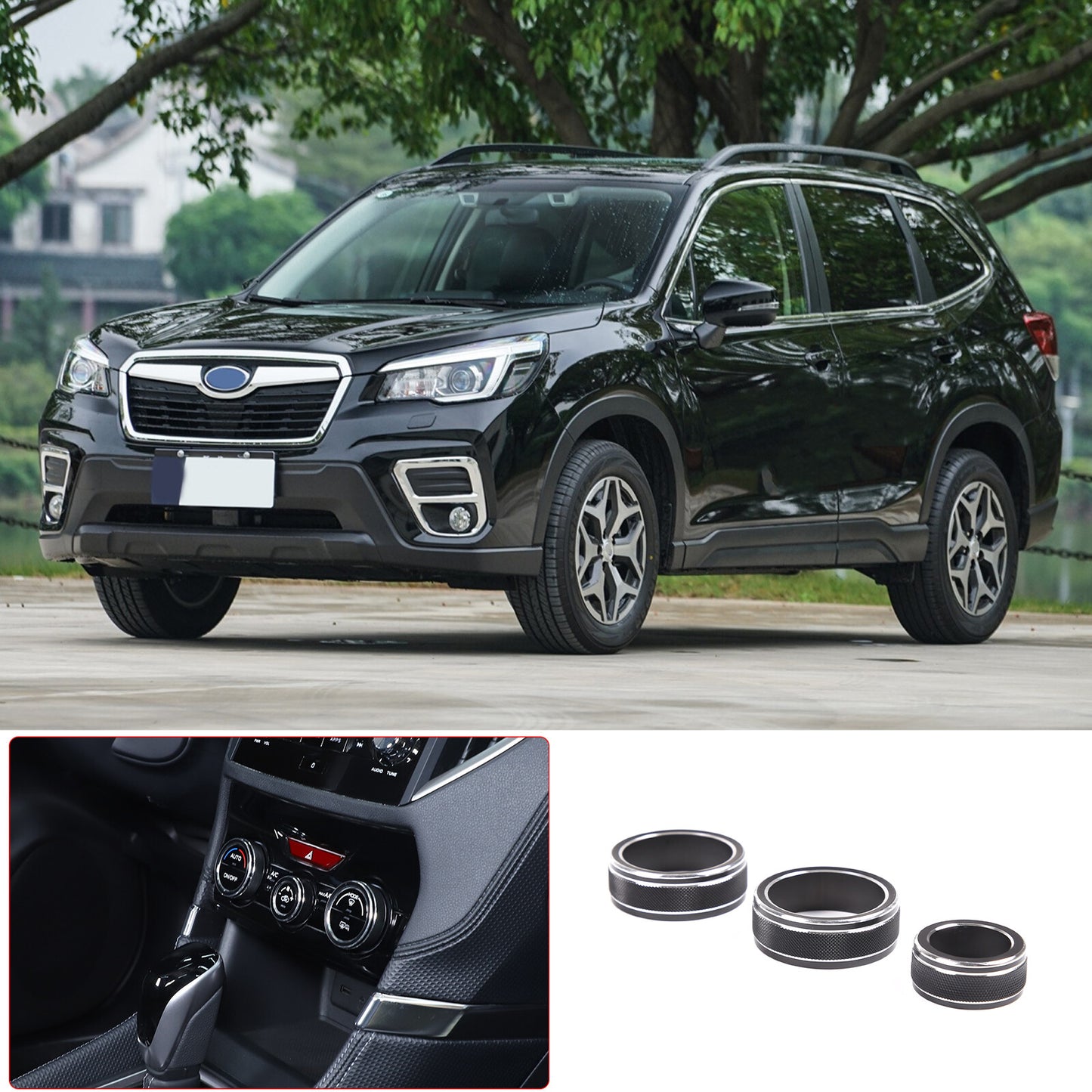 Black aluminum center console AC knife cover trim for 19-24 for Subaru Forester/XV- n