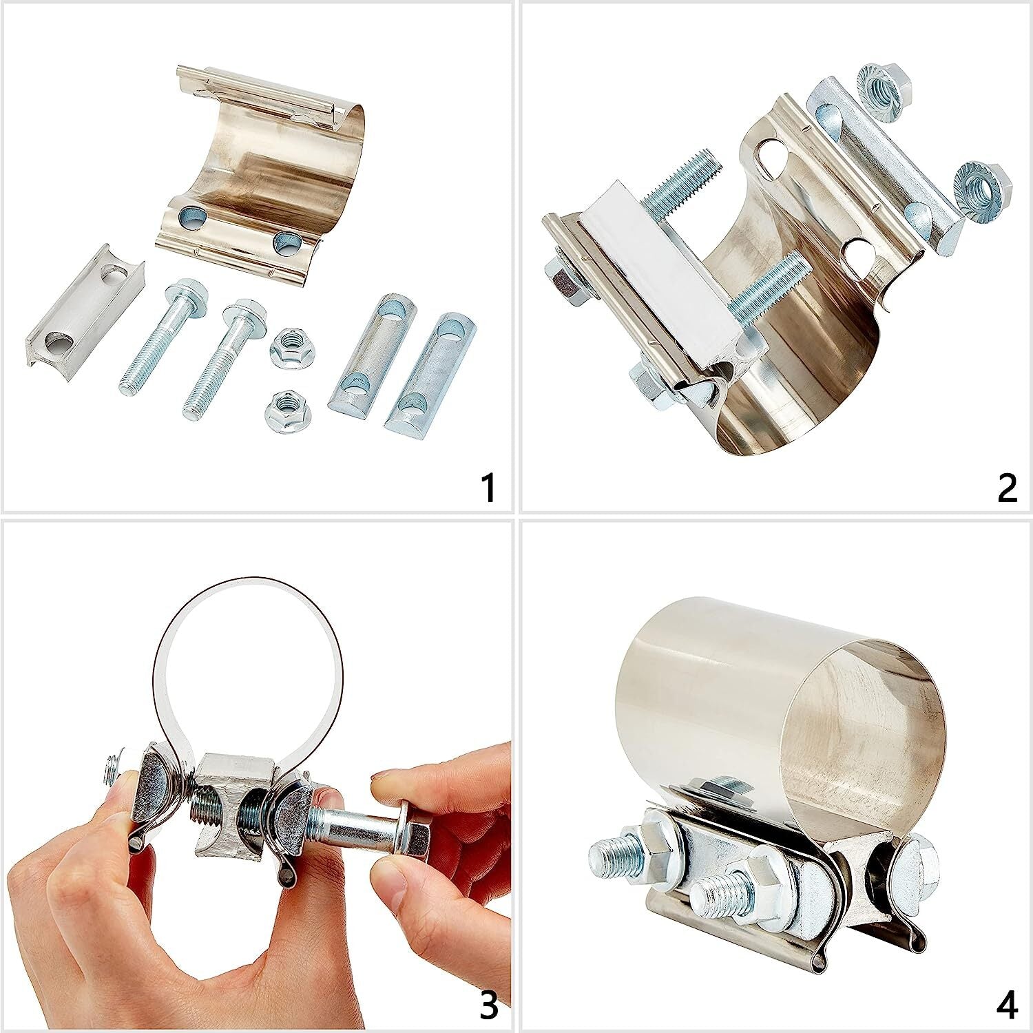 3 Inch Exhaust Clamp Butt Joint Band Clamp Sleeve Coupler SS304 for Exhaust Pipe