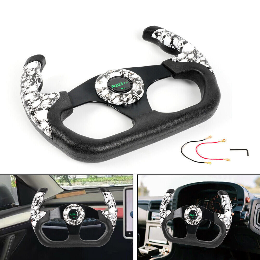 13 Universal U Shape Flat Drift Racing Steering Wheel + 6 Holes Horn Button