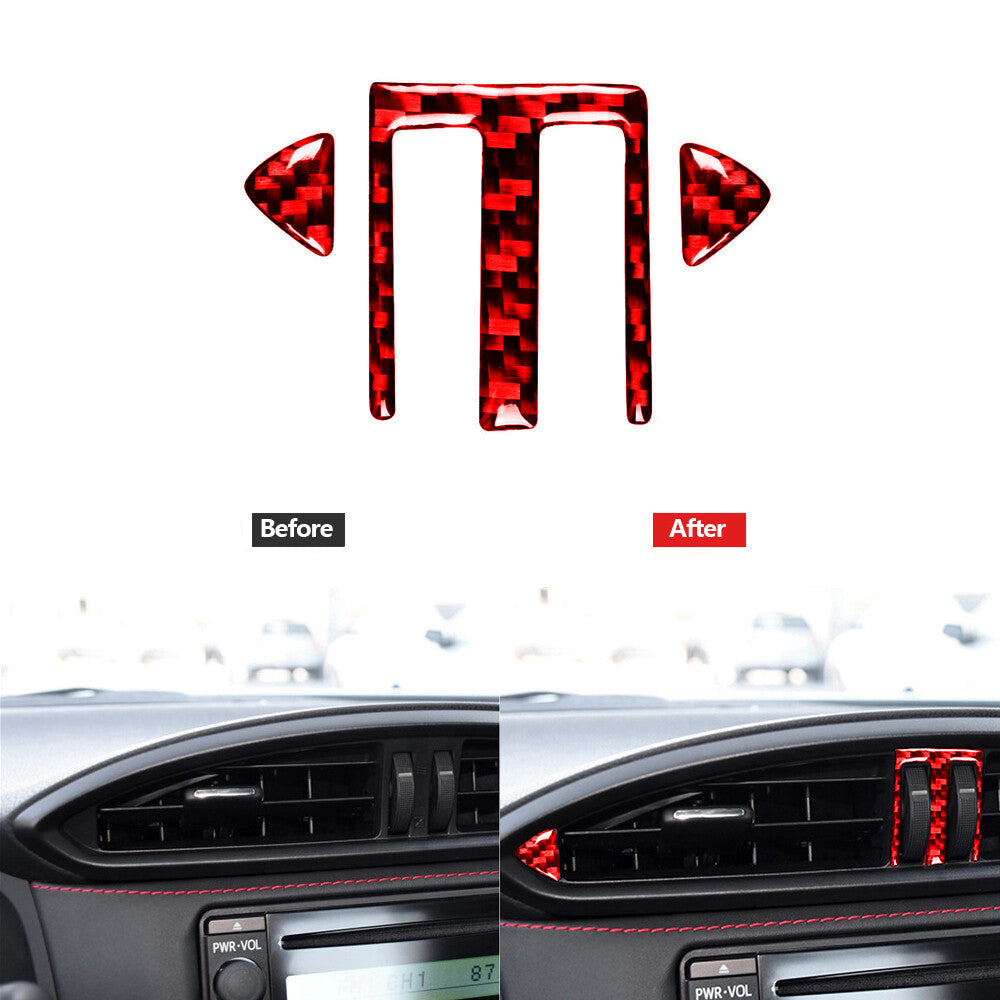 3Pcs Red Carbon Fiber Center Air Vent Outlet Cover Trim for Subaru BRZ for Toyota 86