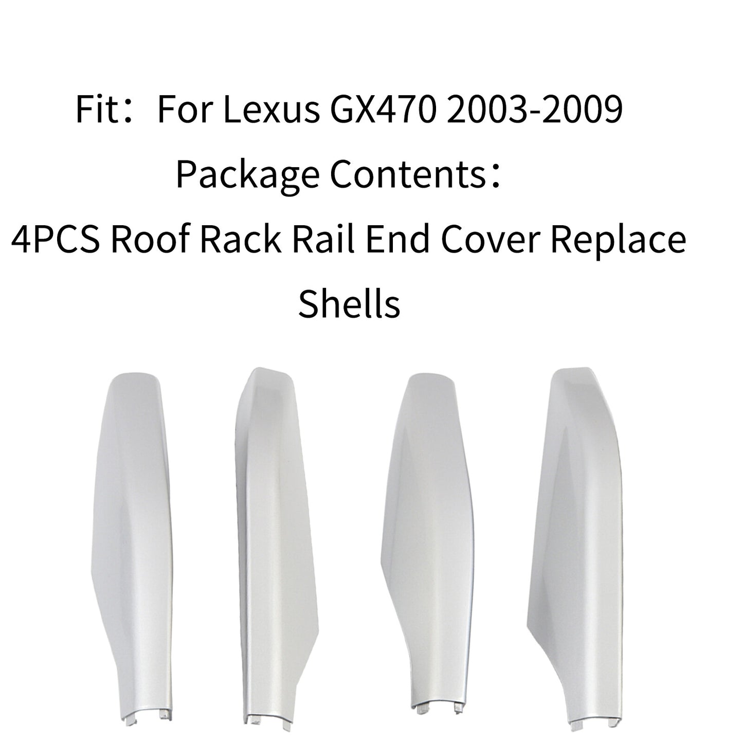 4-Piece Silver Roof Rail End Cap Replacement Housings for Lexus GX470 2003-2009 Q